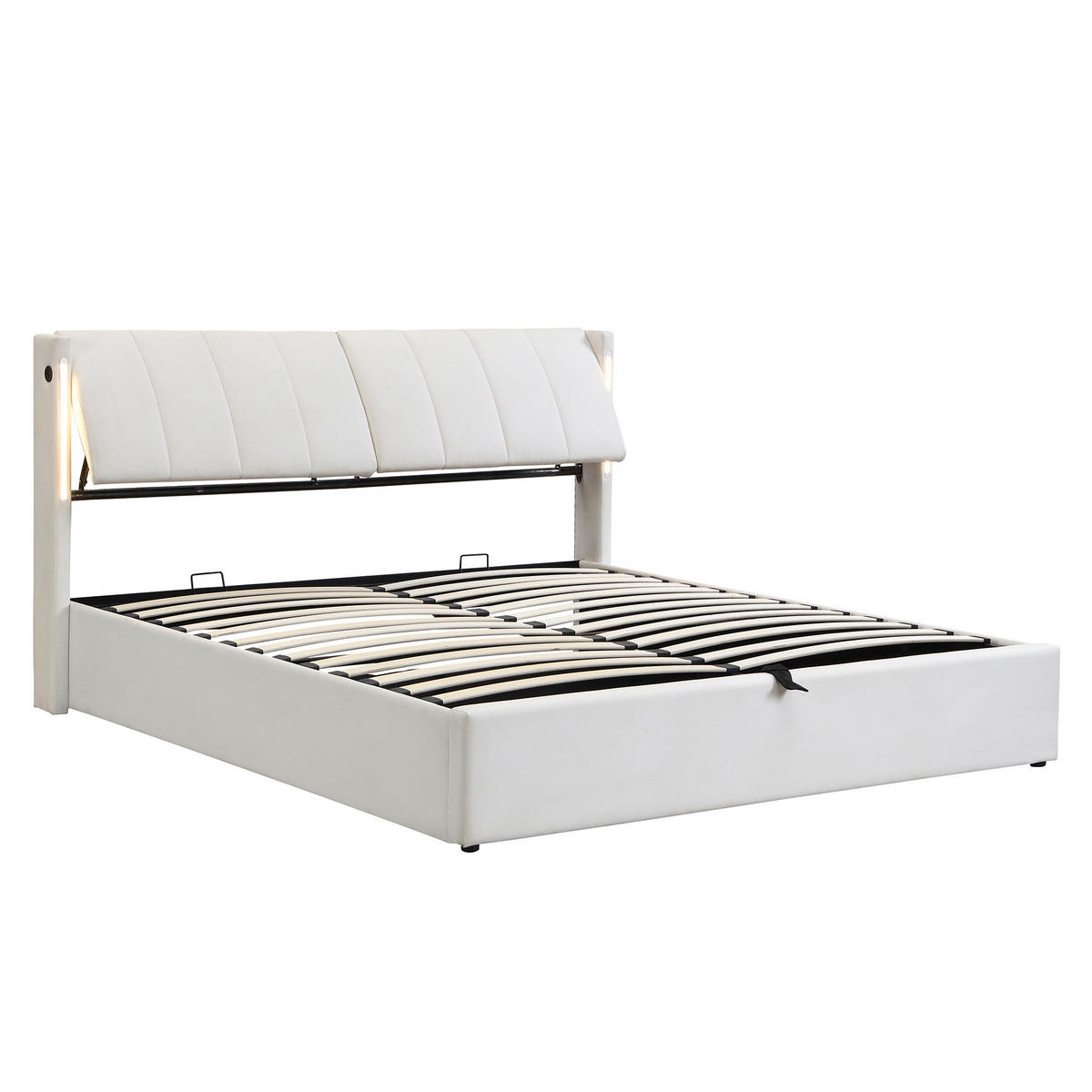 POLSTERBETT 140/190 cm Weiß aus PU mit LED und Stauraum - Weiß, Kunststoff (140/190cm) - OKMYHOME