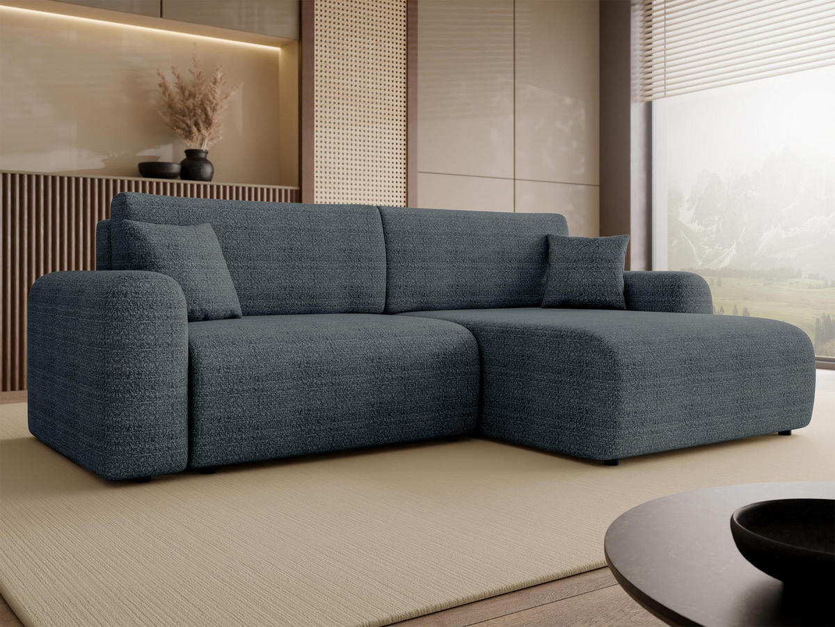 ECKSOFA Floryn L - Blaugrau/Schwarz, Holz/Kunststoff (245/145cm) - MIRJAN24