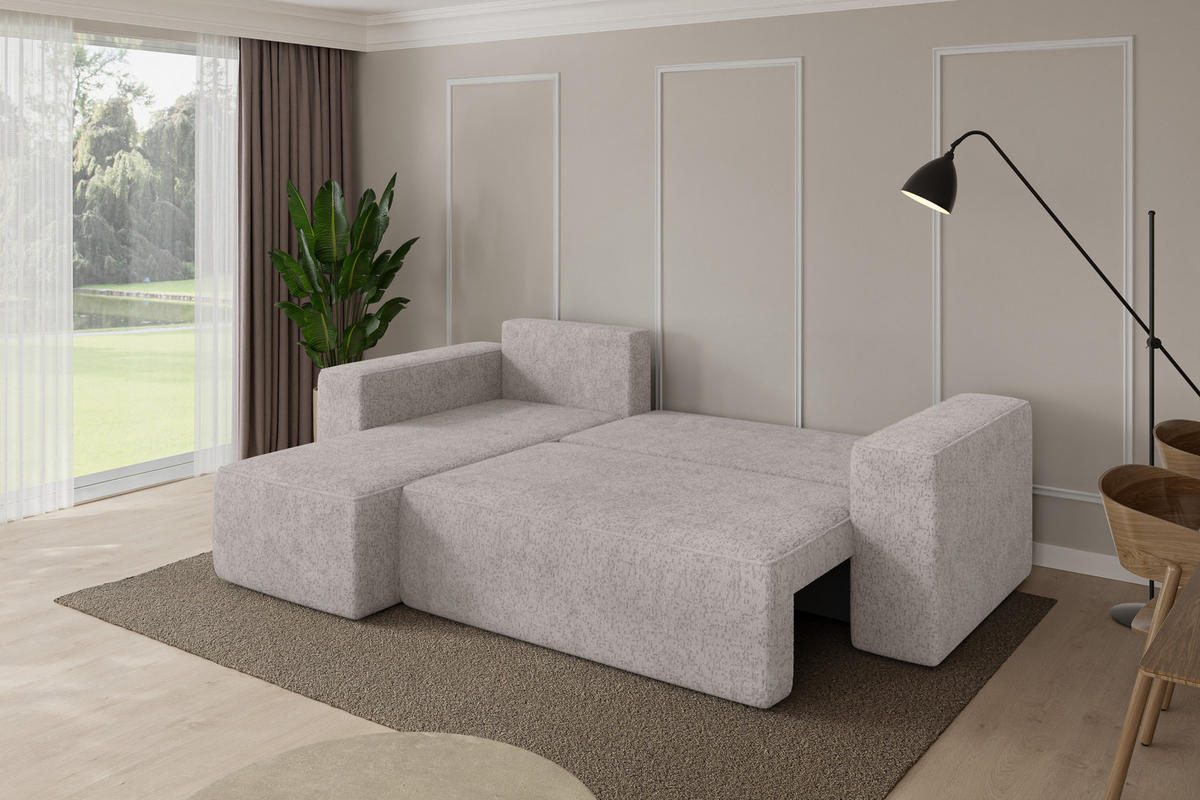 ROHOVÁ SEDAČKA s funkcí spaní, otoman vlevo SENO-L 249x139x85 světle šedá velur - černá/světle šedá, kompozitní dřevo/textil (249/139cm) - ALTDECOR