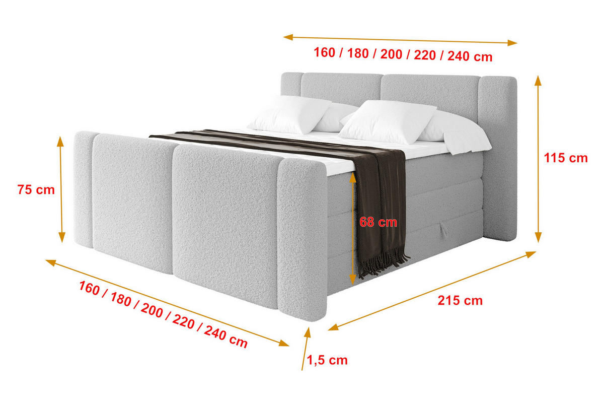 BOXSPRINGBETT mit Matratze H3/H4 - EVON KING Zanozek - 140x200 cm Hellgrau - Hellgrau, Holzwerkstoff (140/200cm) - ALTDECOR