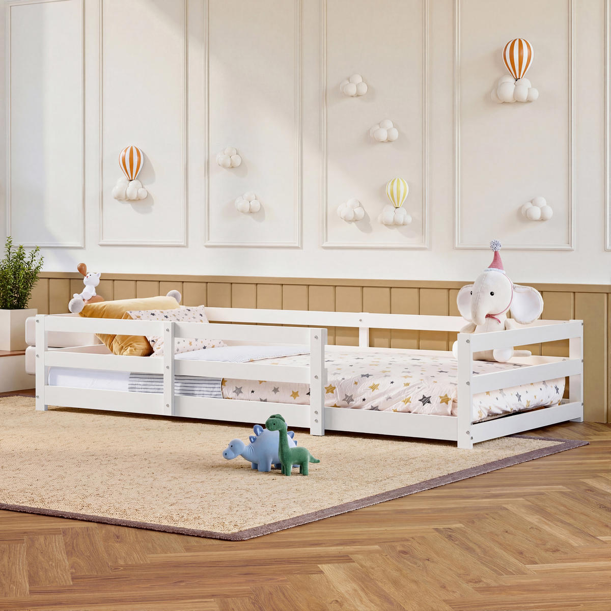 KINDERBETT 90/200 cm in Weiß aus Kiefernholz mit Schutzgitter - Weiß, Holz/Holzwerkstoff (90/200cm) - WISHDOR