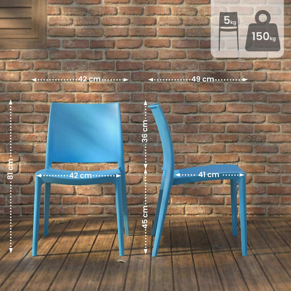 GARTENSTUHL Kunststoff Blau - Blau, Kunststoff (42/81/49cm) - CLP