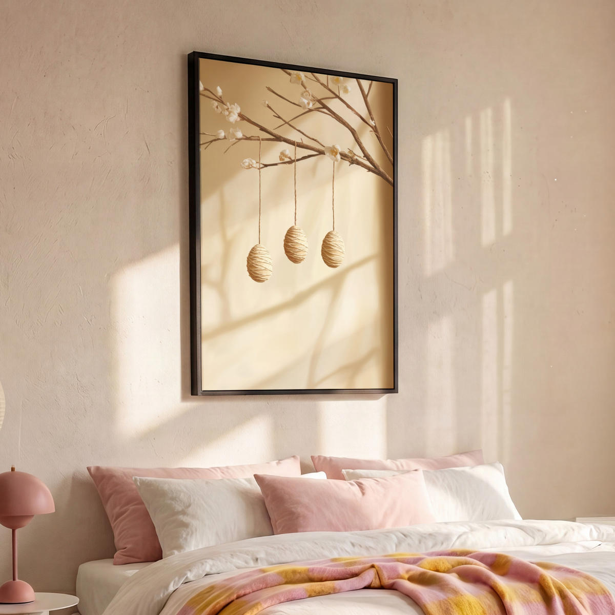 LEINWAND Bilder mit Rahmen - Beige - Osterkuchen - Eier - 90x140 - Beige, Textil (90/140cm) - MuchoWow