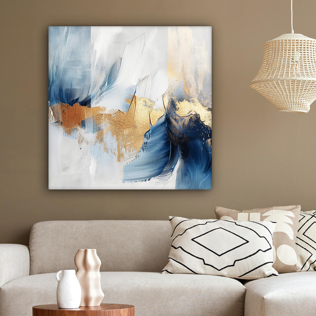 LEINWANDBILD Gold - Blau - Aquarell - Kunst - Modern 90x90 cm - Hellblau, Textil (90/90cm) - MuchoWow