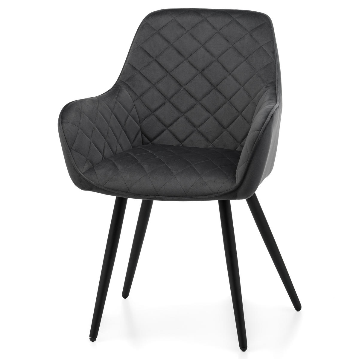 STUHL COLIN gespolsterter mit Steppung - grau - Samt Velours - Schwarz/Grau, Textil/Metall (58/87/61cm) - NEW HOME