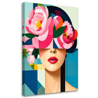 LEINWANDBILD Blumen Frau inspiriert vom Bauhaus 80x120cm - Multicolor, Textil (80/120cm) - Feeby