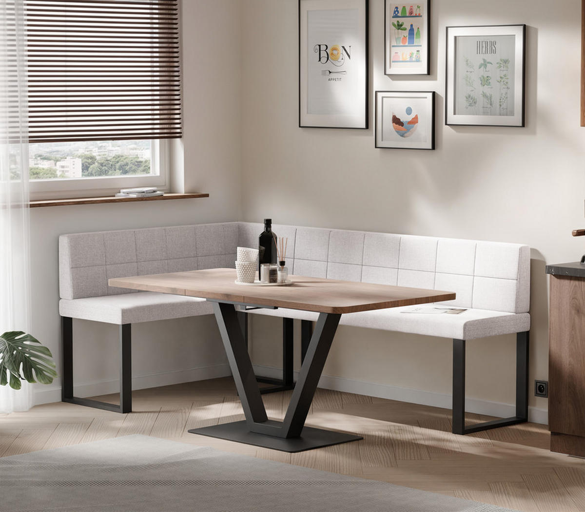 ECKBANK links SANA U Kunstleder gesteppt, 142/196 cm Schwarz - Schwarz, Kunststoff/Textil (142/196cm) - Idohome