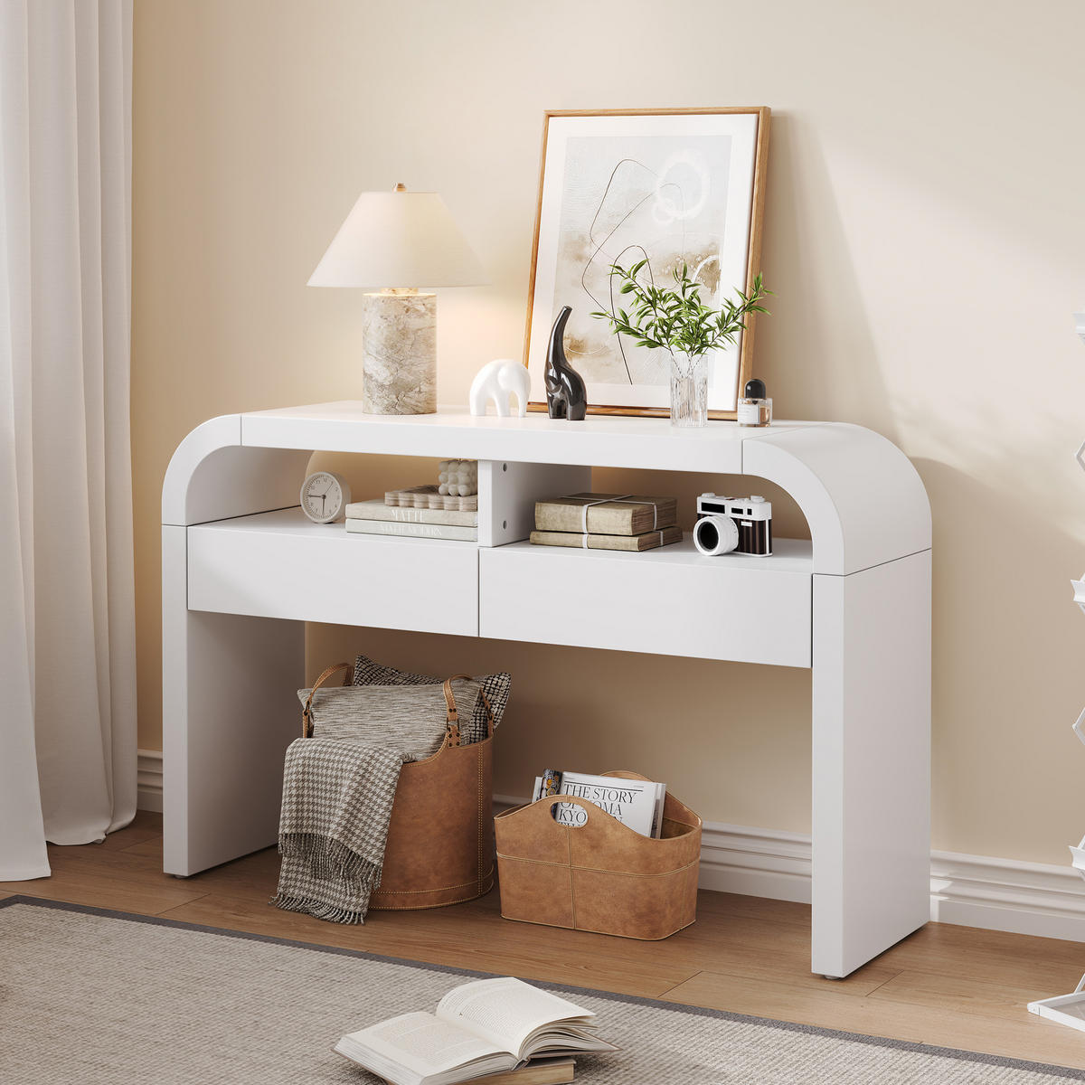 KONSOLENTISCH 120/35,5/76,5 cm weiß aus MDF mit 2 Schubladen - Weiß, Holzwerkstoff (120/35.5/76.5cm) - OKWISH