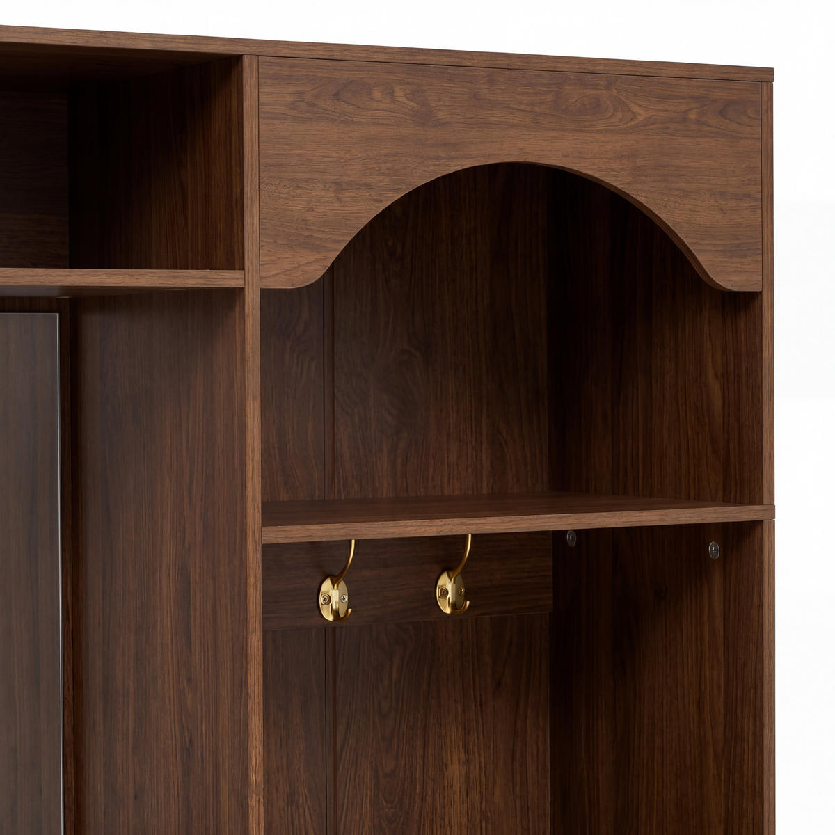 GARDEROBE 100cm Walnuss mit LED, Spiegel, Schuhschrank & Sitzbank - Walnussfarben, Holzwerkstoff (100/180/35cm) - Urban Meuble