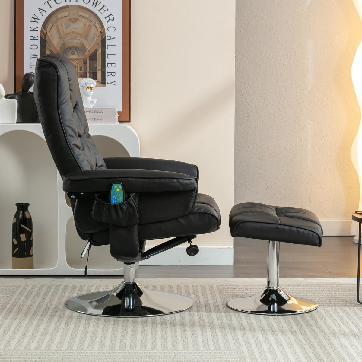 MASSAGESESSEL PU-Leder mit Heizfunktion und 5-Punkt-Massage 79/79/106 cm Schwarz - Schwarz, Kunststoff (79/106/79cm) - Redom