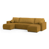 WOHNLANDSCHAFT TESSUN Gelb Plüsch-Stoff mit Schlaffunktion - Gelb, Holz (286/85/143cm) - MASSENO