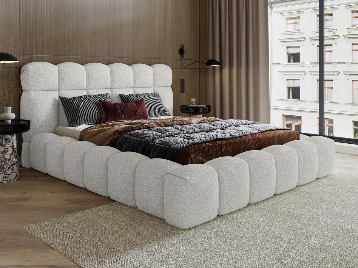 POLSTERBETT Mira XL Off-White 160/200 cm Boucle mit Bettkasten - Weiß, Textil/Metall (160/200cm) - wonello