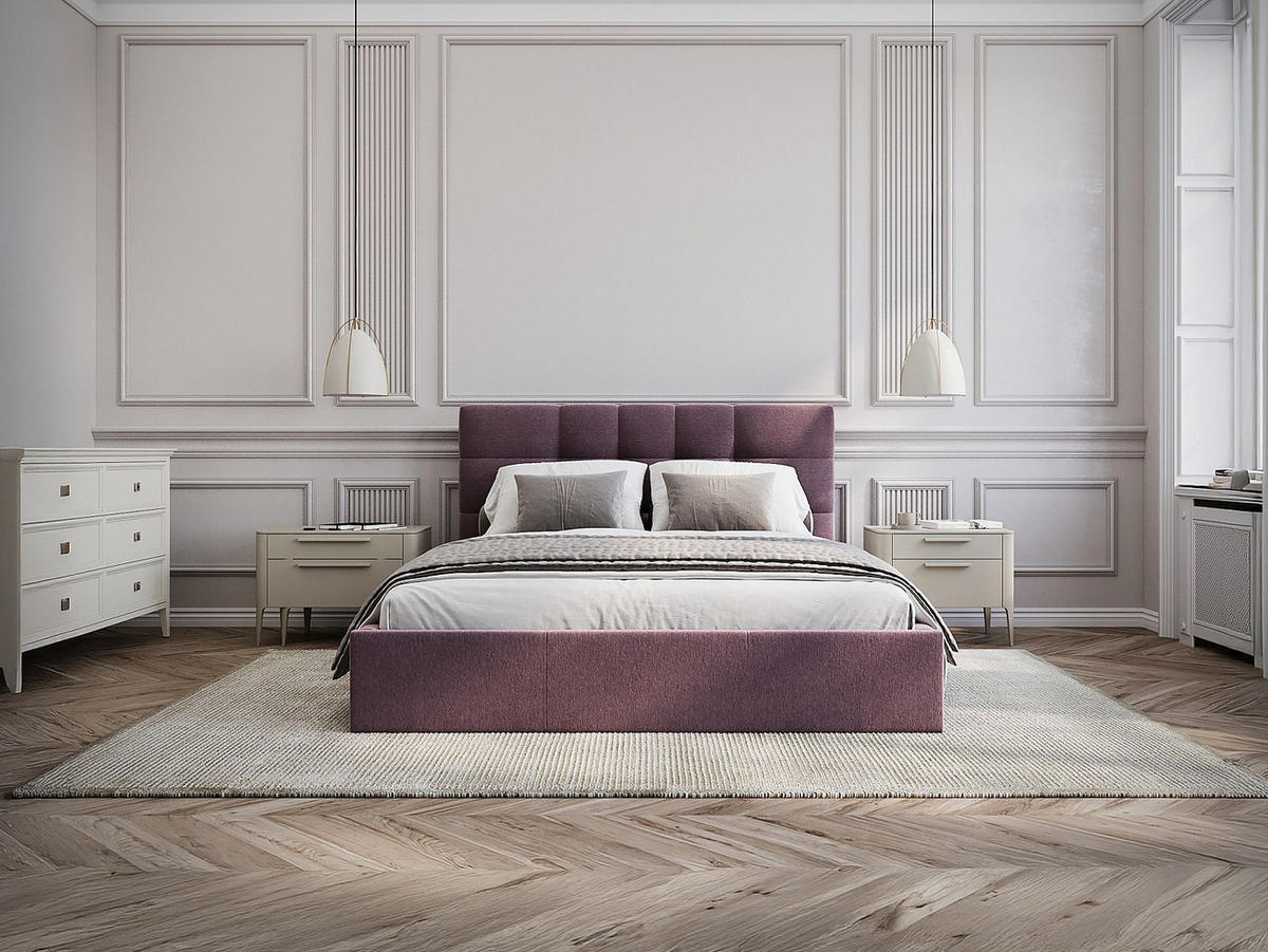 BETT mit Bettkasten - 2 Personen - Stoff - Bordeaux - - Bordeaux, Textil (160/200cm) - Vente-Unique