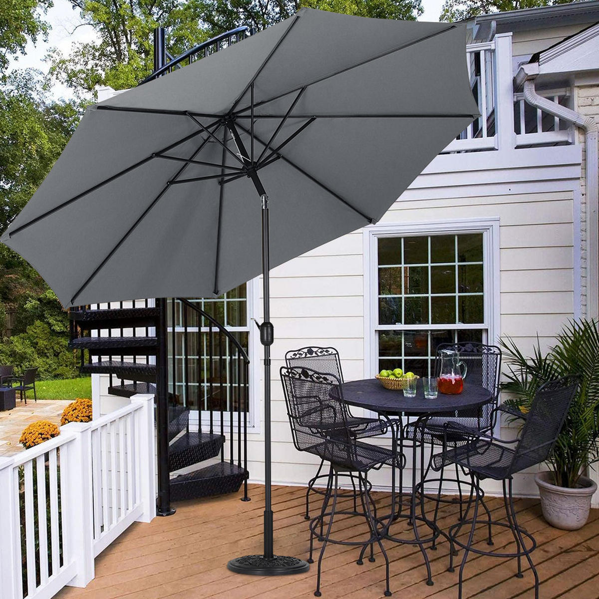 SONNENSCHIRM aus Polyester Metall in Grau mit Cement-Sockel drehbar 360° neigbar 60° 3 x 2.4m Ø45 × 25 cm - Grau, Metall (300/240cm) - Livingandhome