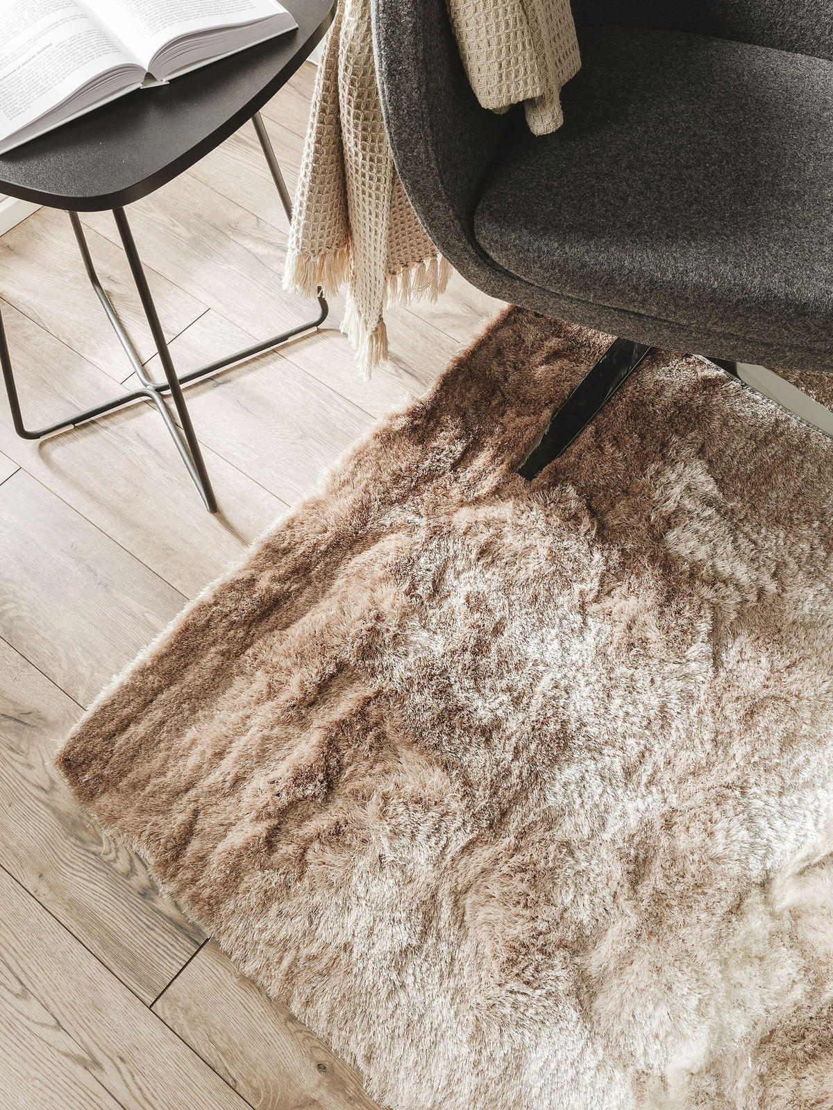 HOCHFLORTEPPICH Whisper Beige/Hellbraun 200x200 cm - Beige, Textil (200/200cm) - benuta Nest