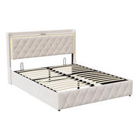 POLSTERBETT 140x200 cm, Beige, mit LED-Beleuchtung & USB-Aufladung - Beige, Textil/Metall (140/200cm)