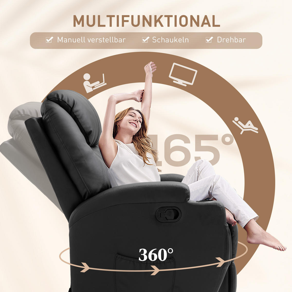 MASSAGESESSEL Fernsehsessel Elektrisch Relaxsessel 5 Massage-Modi Schwarz - Schwarz, Kunststoff/Metall (92/109/84cm) - HOMCOM