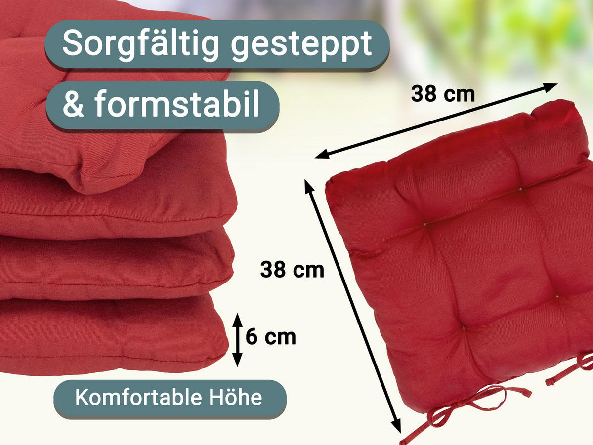 STUHLKISSEN, 4er-Set, 38x38 cm, 55% Baumwolle, 45% Polyester, Rot - Rot, Textil (38/38/6cm) - Zollner