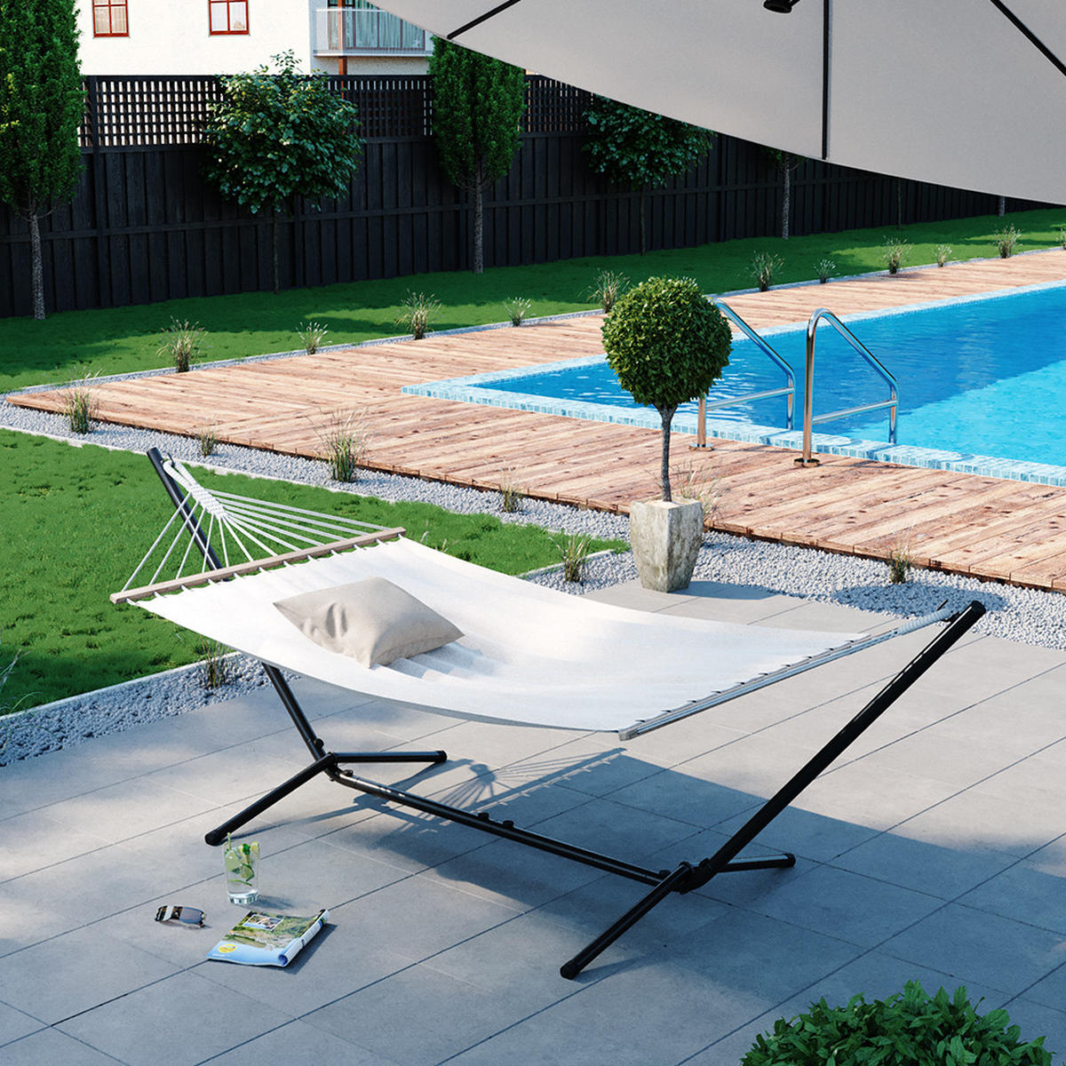HÄNGEMATTENGESTELL Schwarz 362 cm - Schwarz, Metall (100/362/100cm) - OK-Living