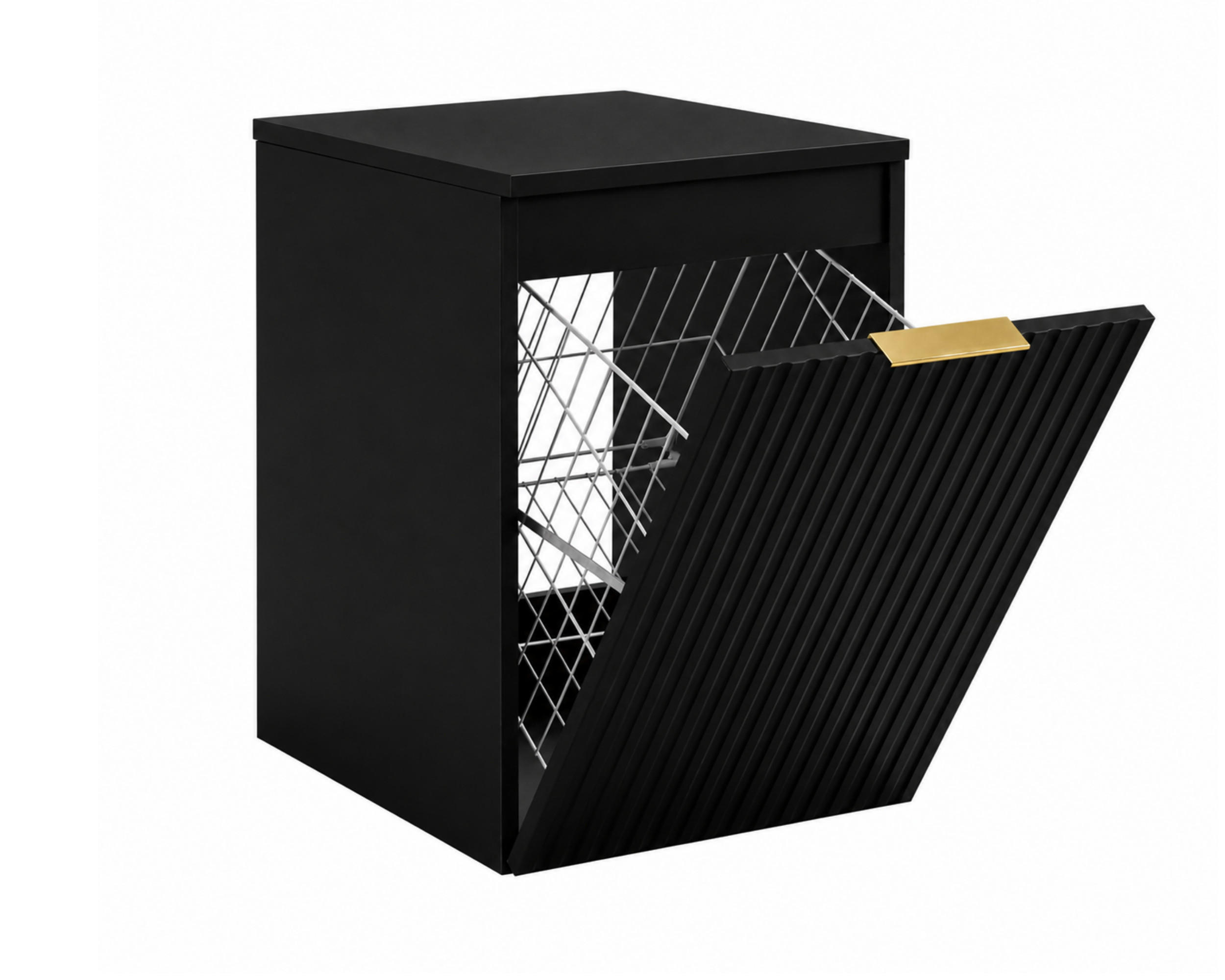 BADEZIMMERSCHRANK MIT WÄSCHEKORB: Schwarz / Platte Schwarz, Griff Gold, 40 x 46 x 58,6 cm - Schwarz, Holzwerkstoff (40/58.6/46cm) - 3XE LIVING