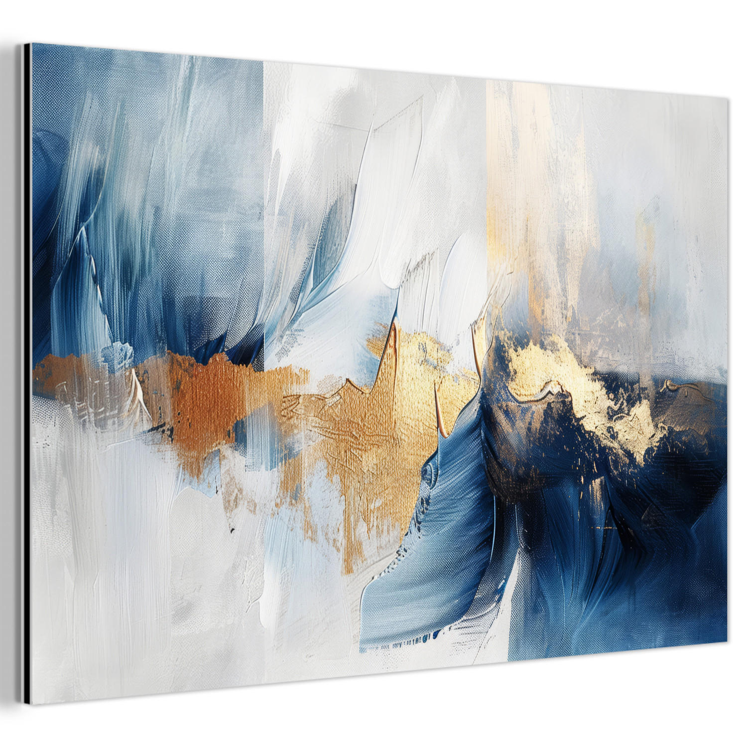 MuchoWow KOVOVÝ OBRAZ Zlatá - modrá - akvarel - umění - moderní 90x60 cm