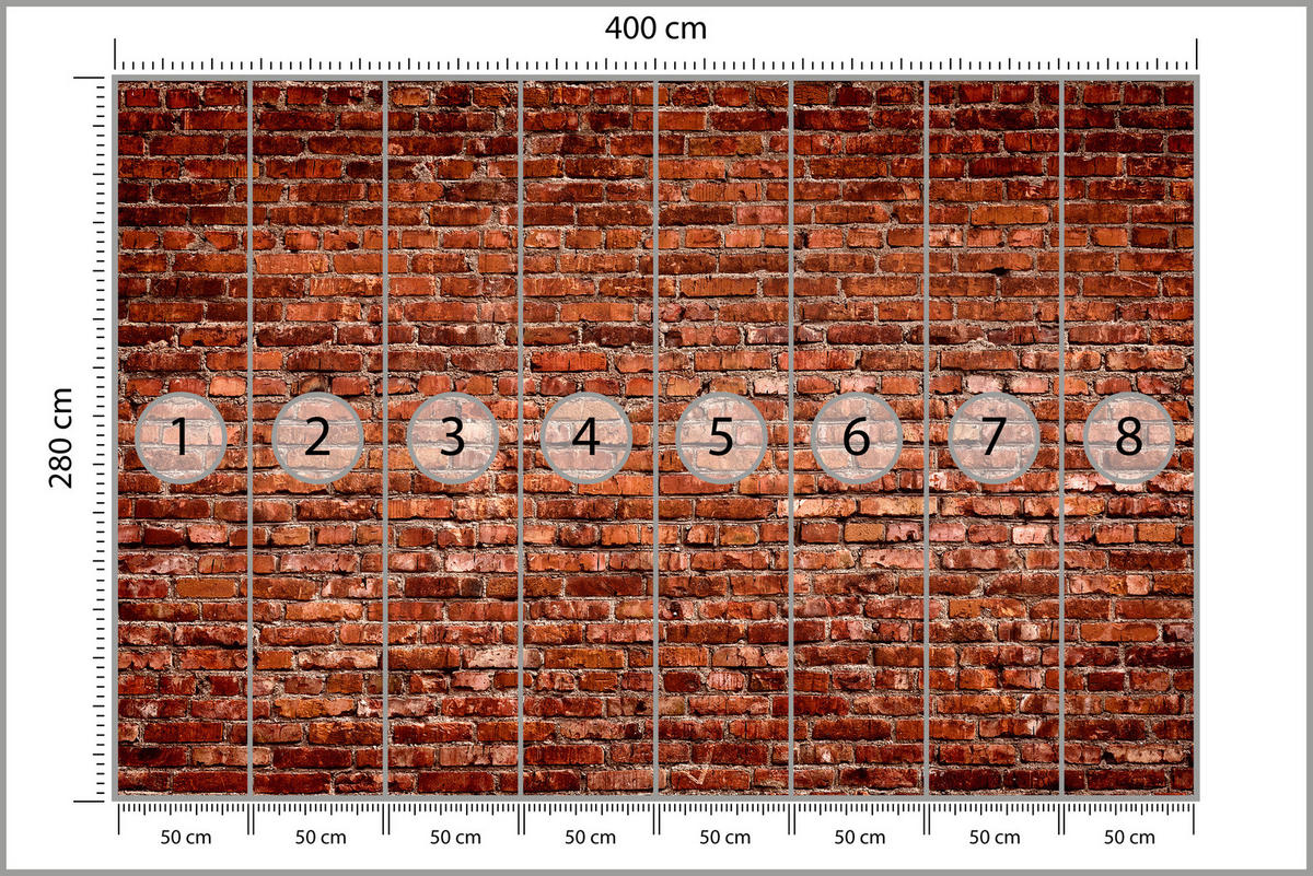 FOTOTAPETE für Wohnzimmer Alte Rote Ziegelwand Rustikal 400x280 - Rot/Orange, Papier (400/280cm) - Muralo