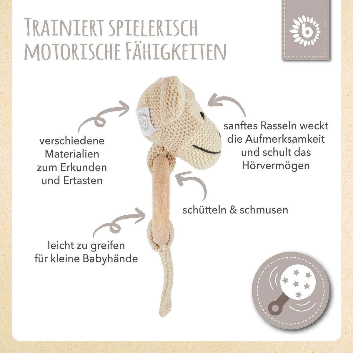 GREIFLING Holz Natur und Baumwolle mit R - Beige, Textil (9/20cm) - Bieco Spielwaren