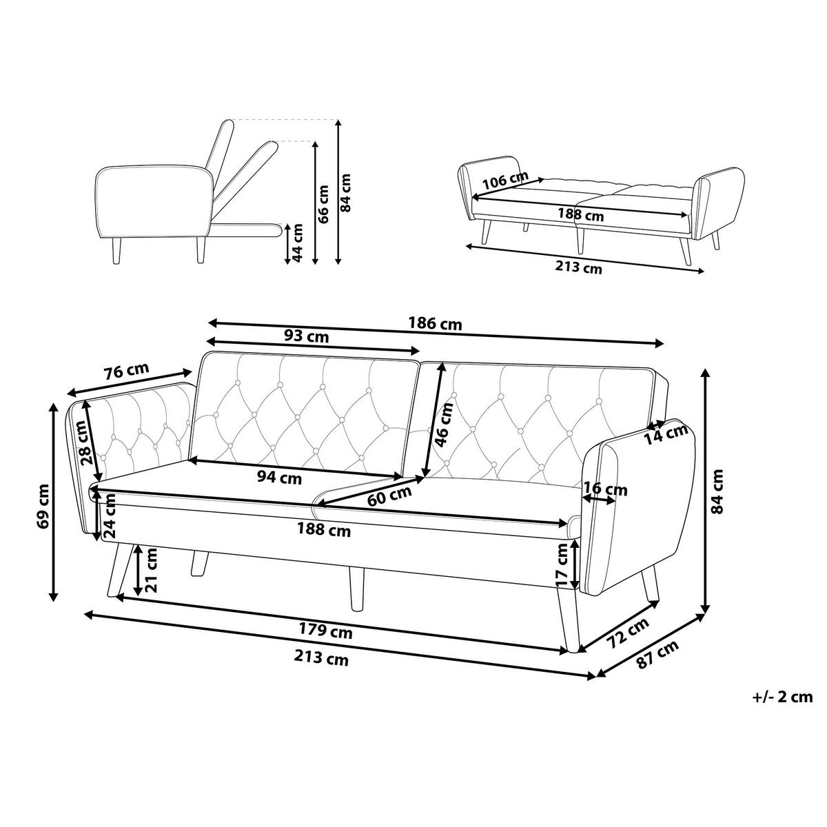 2-SITZER-SCHLAFSOFA Samtstoff Dunkelgrün Bardu - Dunkelgrün, Textil (213/84/106cm) - Beliani