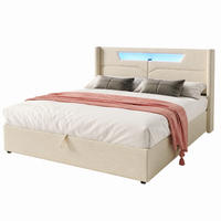 POLSTERBETT mit Stauraum, LED und Ladeanschlüssen 140x200 cm Leinen Beige - Beige, Metall (140/200cm) - Beauniv