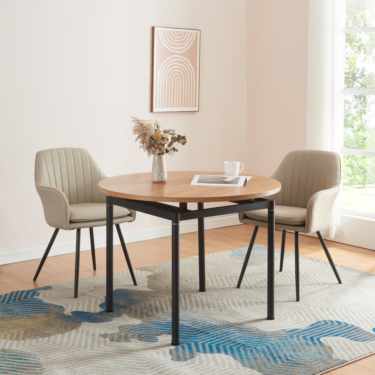 ESSTISCH Hemnes - Eichefarben/Schwarz, Holzwerkstoff/Metall (100/100/75cm) - [en.casa]