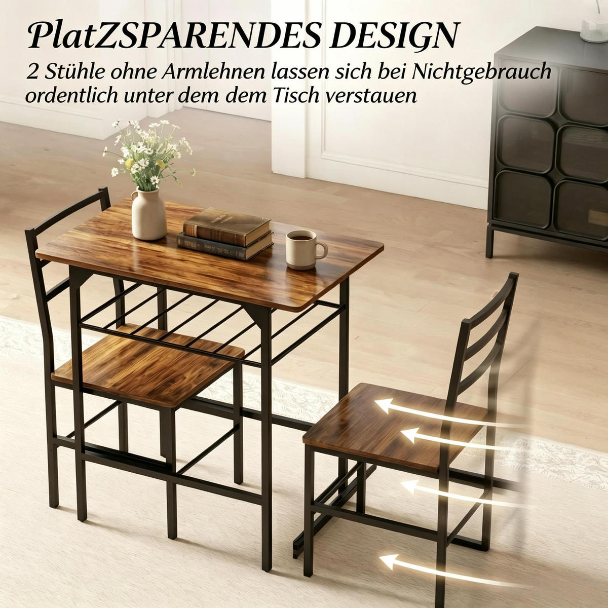 ESSGRUPPE DE-39313 80/50 cm Tisch mit 2 Stühlen Rustikalbraun - Braun, Metall (80/78/50cm) - ComfortXL