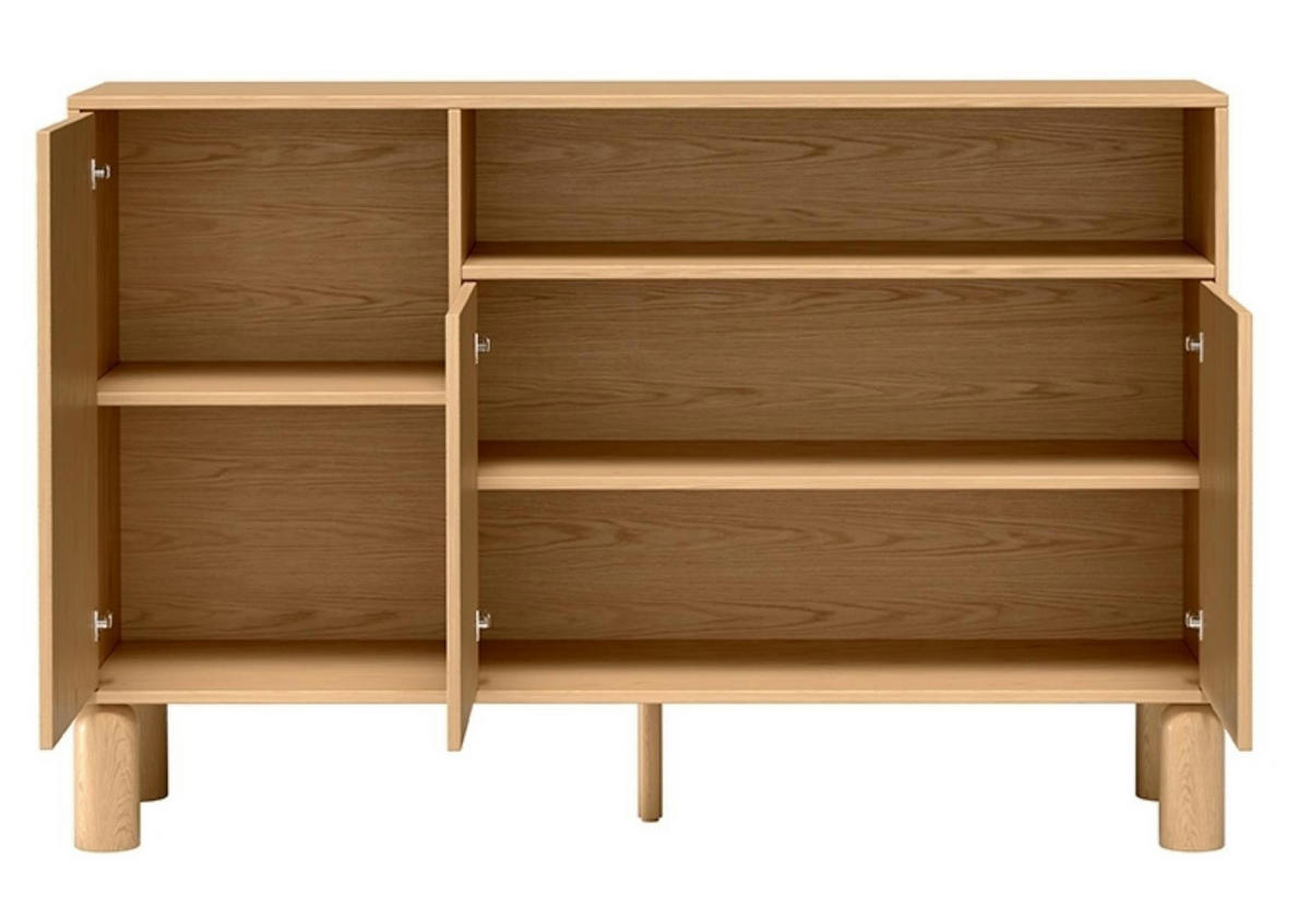 KOMMODE Sanden Eiche, dreitürige Sideboard - Eichefarben, Holzwerkstoff (140/92/41cm) - Bettso