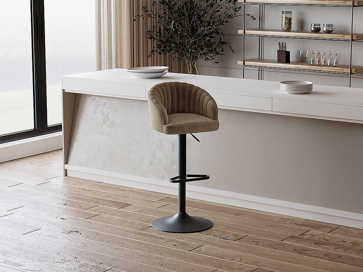 BARHOCKER 2er-Set - Samt & Metall - Beige - DORALIZ - Beige, Textil (54/105/52cm) - Vente-Unique