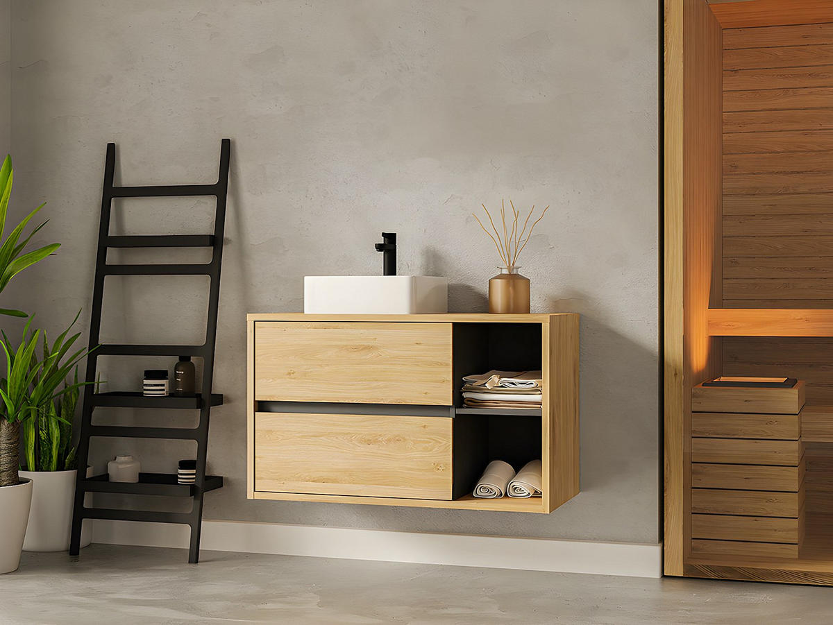 EINZELWASCHTISCH - 100 cm x 45.5 cm - Holz, Platte - Naturfarben Hell - PURNAL - Naturfarben, Holz (100/60/45.5cm) - Vente-Unique