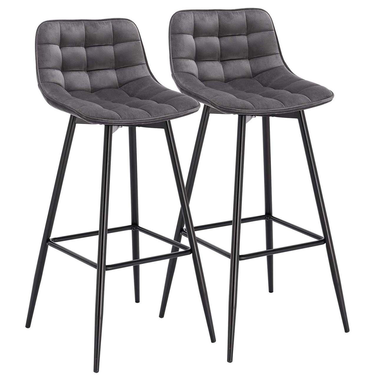 BARHOCKER 2er Set, Fußstütze, Samt, Dunkelgrau - Dunkelgrau/Schwarz, Textil/Metall (43/88/35.5cm) - Woltu