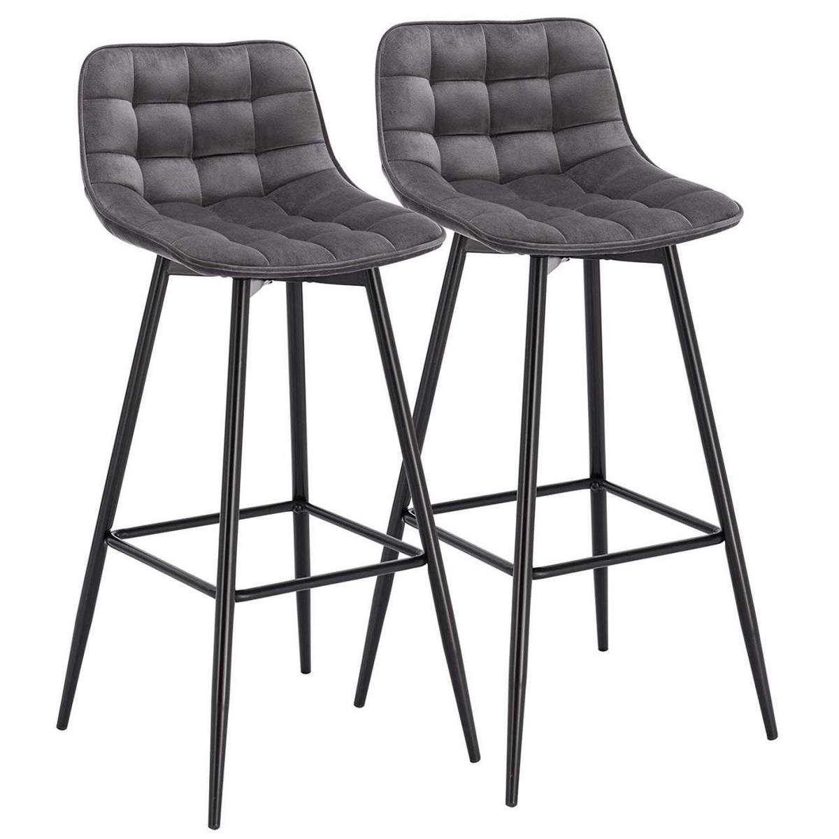 BARHOCKER 2er Set, Fußstütze, Samt, Dunkelgrau - Dunkelgrau/Schwarz, Textil/Metall (43/88/35.5cm) - Woltu