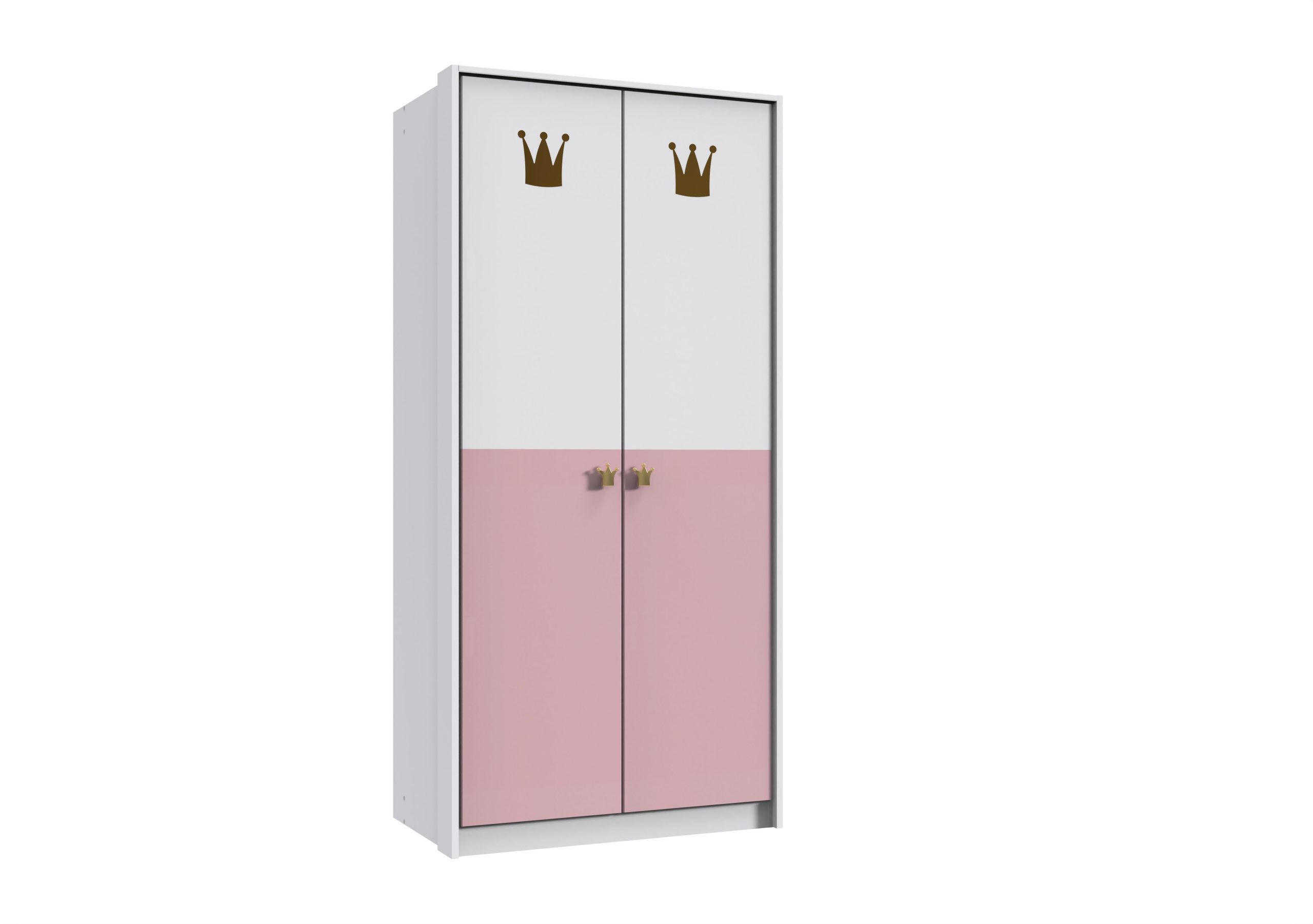 KLEIDERSCHRANK Cindy in Weiß und Rosa - Drehtürenschrank 2 türig - Weiß, Holzwerkstoff (95/199/58cm)