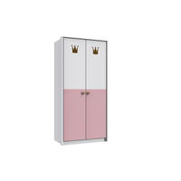 KLEIDERSCHRANK Cindy in Weiß und Rosa - Drehtürenschrank 2 türig - Weiß, Holzwerkstoff (95/199/58cm)