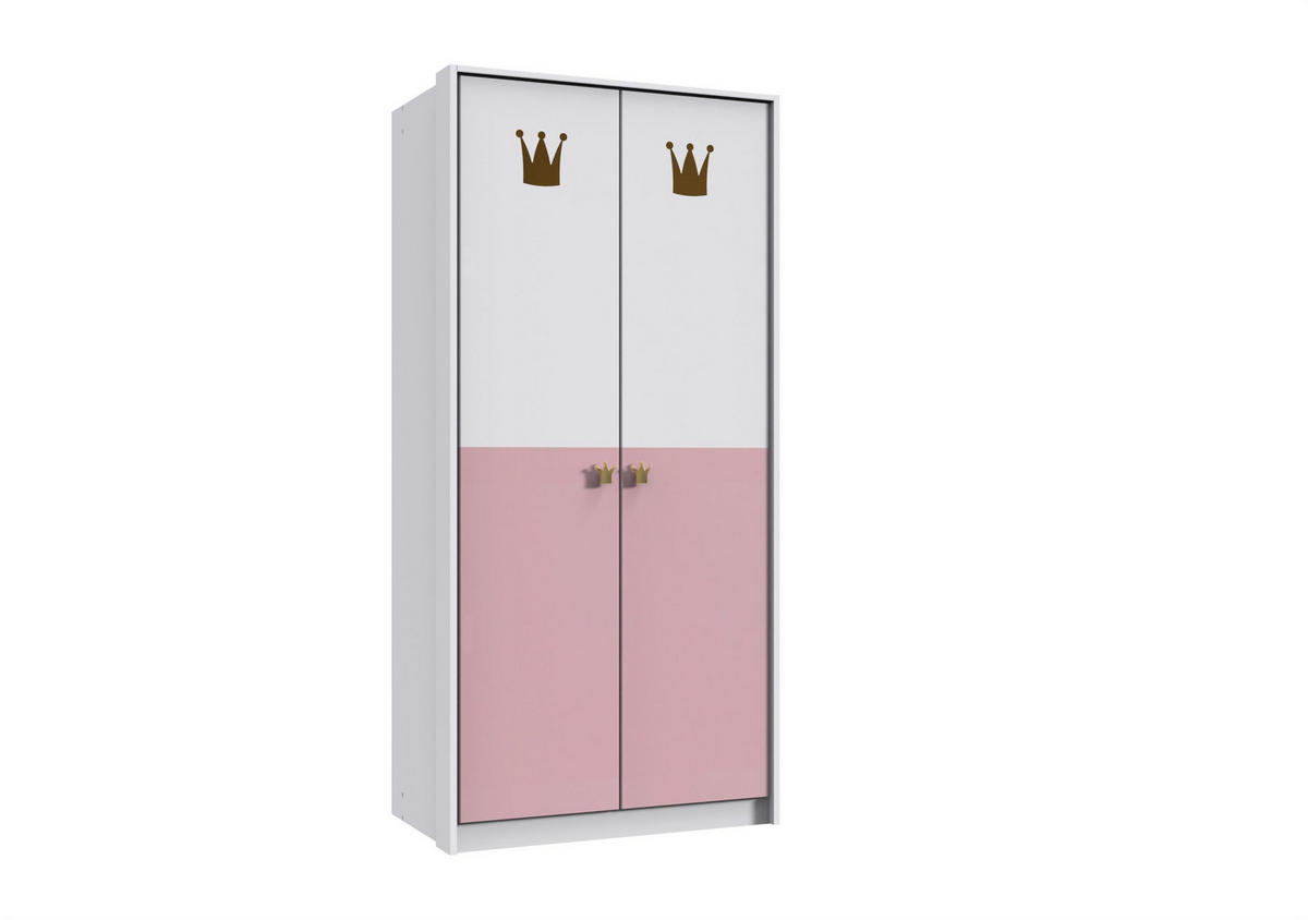 KLEIDERSCHRANK Cindy in Weiß und Rosa - Drehtürenschrank 2 türig - Weiß, Holzwerkstoff (95/199/58cm)