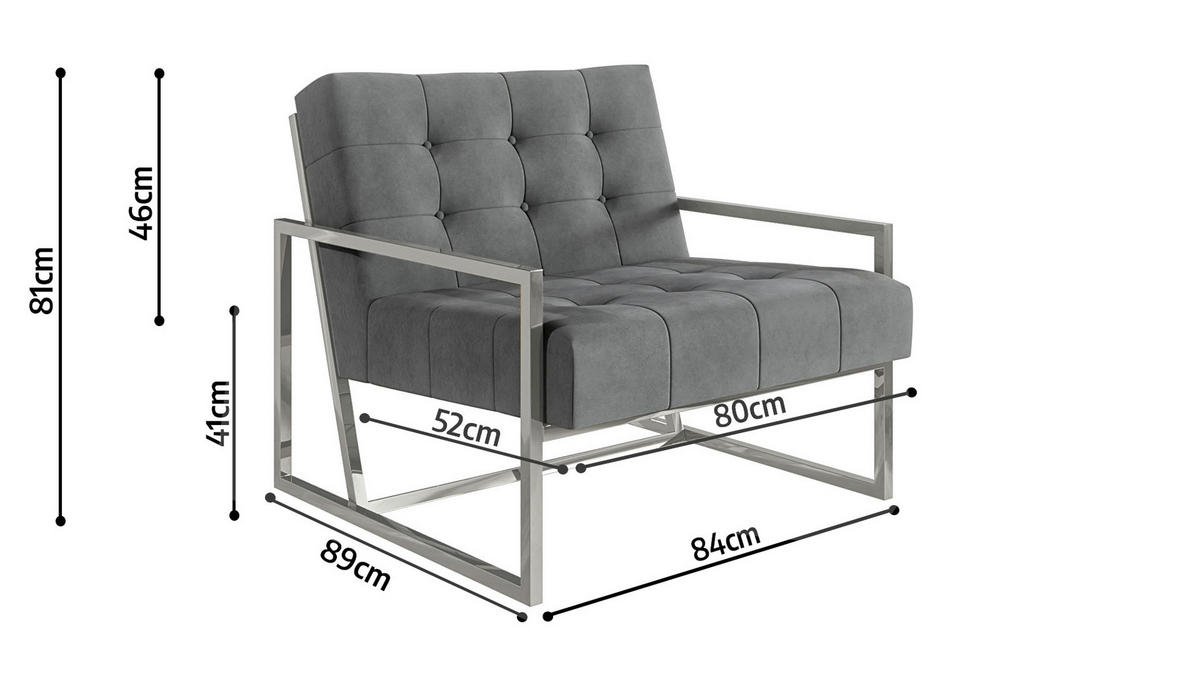 LOUNGESESSEL Duban Grau Samtstoff - Silberfarben/Grau, Holz/Textil (84/81/89cm) - S-Style Möbel