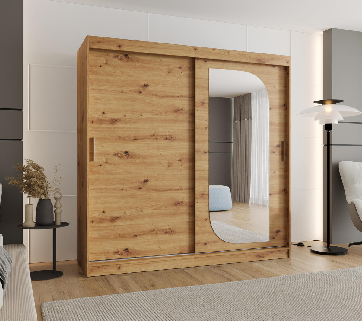 SCHWEBETÜRENSCHRANK 200/200/62 2-türig - Silberfarben/Eiche Artisan, Holz (200/200/62cm) - MÖBEL KRYSPOL