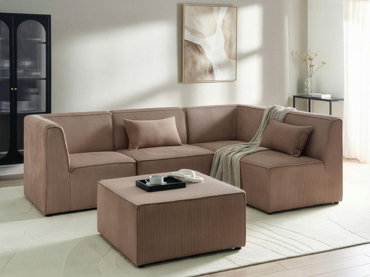 COLȚAR modul cu 4 locuri pe partea stângă bej nisipiu reps reiat cu otomană Lemvig - bej/nisipiu, material textil (250/166cm) - Beliani