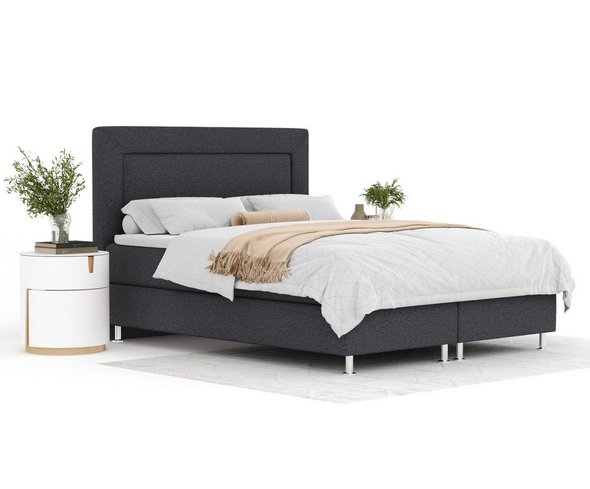 BOXSPRINGBETT Laguno Schwarz 140/200 cm mit Latex-Topper - Silberfarben/Schwarz, Holz/Holzwerkstoff (140/200cm) - Maison de Reve