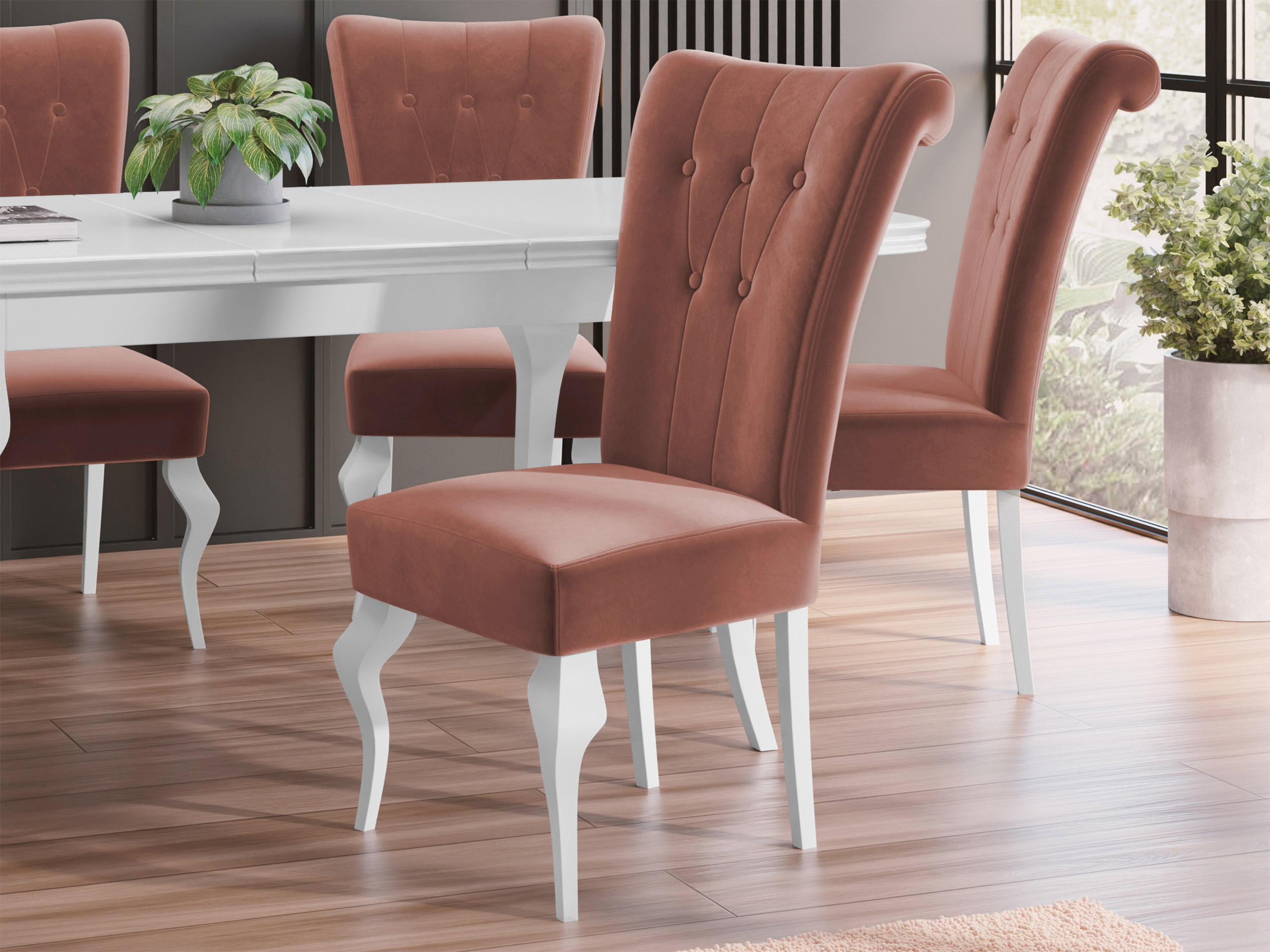 POLSTERSTUHL Frigene 01 - Weiß/Rosa, Holz/Textil (52/100/70cm) - MIRJAN24