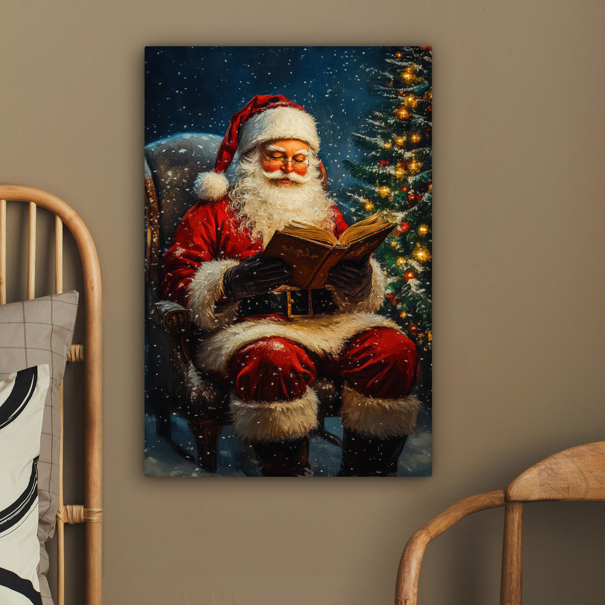 LEINWANDBILD Weihnachtsmann - Weihnachten - Winter - Weihnachtsbaum 40x60 cm - Bordeaux, Textil (40/60cm) - MuchoWow