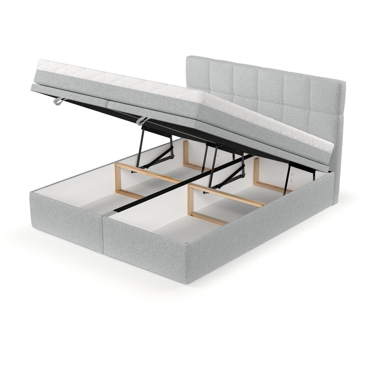 BOXBETT Elano 200/200 cm Hellgrau im Riva Stoff - Hellgrau/Schwarz, Holz/Holzwerkstoff (200/200cm) - AltaBeds