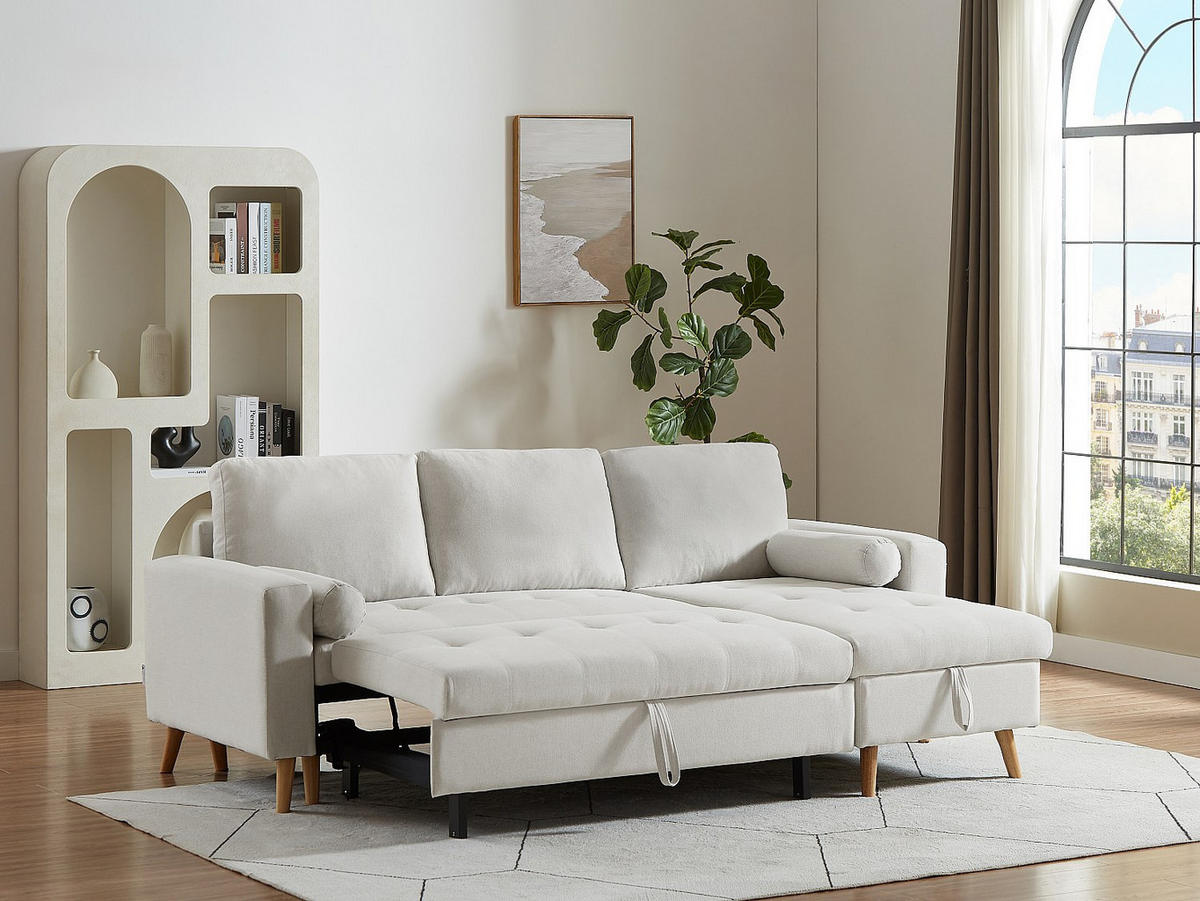 SCHLAFSOFA - 4 Personen-Sitzer - Stoff - Beige - - Beige, Textil (225/88/146cm) - Vente-Unique