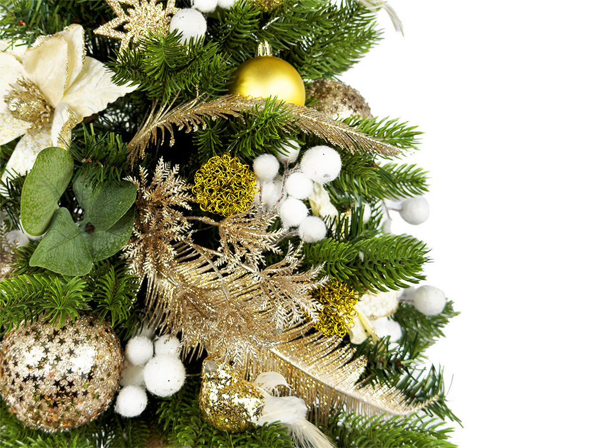 WEIHNACHTSBAUM künstlicher 60 cm mit LED-Beleuchtung, CHAMPAGNEGLANZ II, mit 50 Weihnachtsbaumschmuck, Pflanztopf mit Jutesack - Champagner/Goldfarben, Kunststoff/Stein (40/60cm) - LAALU