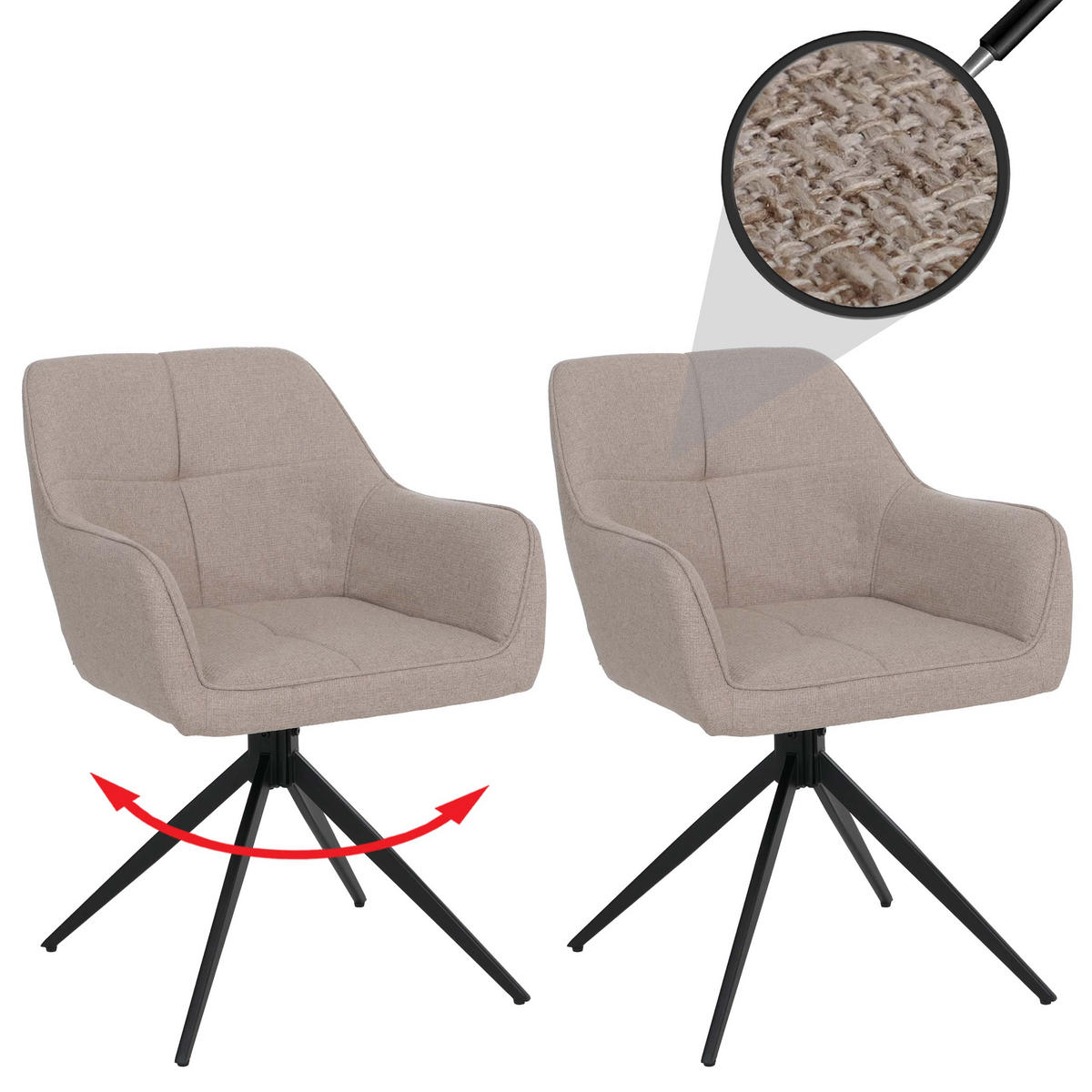 ESSZIMMERSTUHL Schwarz, Beige 2er-Set - Beige/Schwarz, Textil (53/80/59cm) - MCW