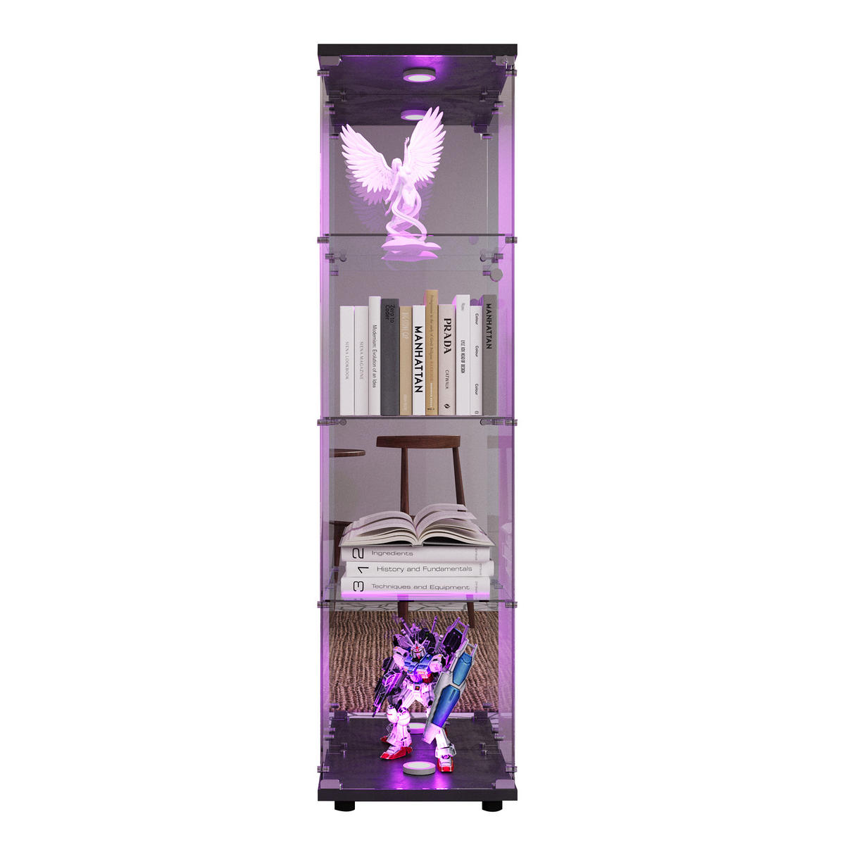 GLASVITRINE Stehend 4-Lagen Mit LED, Schloss & 1 Tür Schwarz - Schwarz, Holz (36.5/164/42.5cm)
